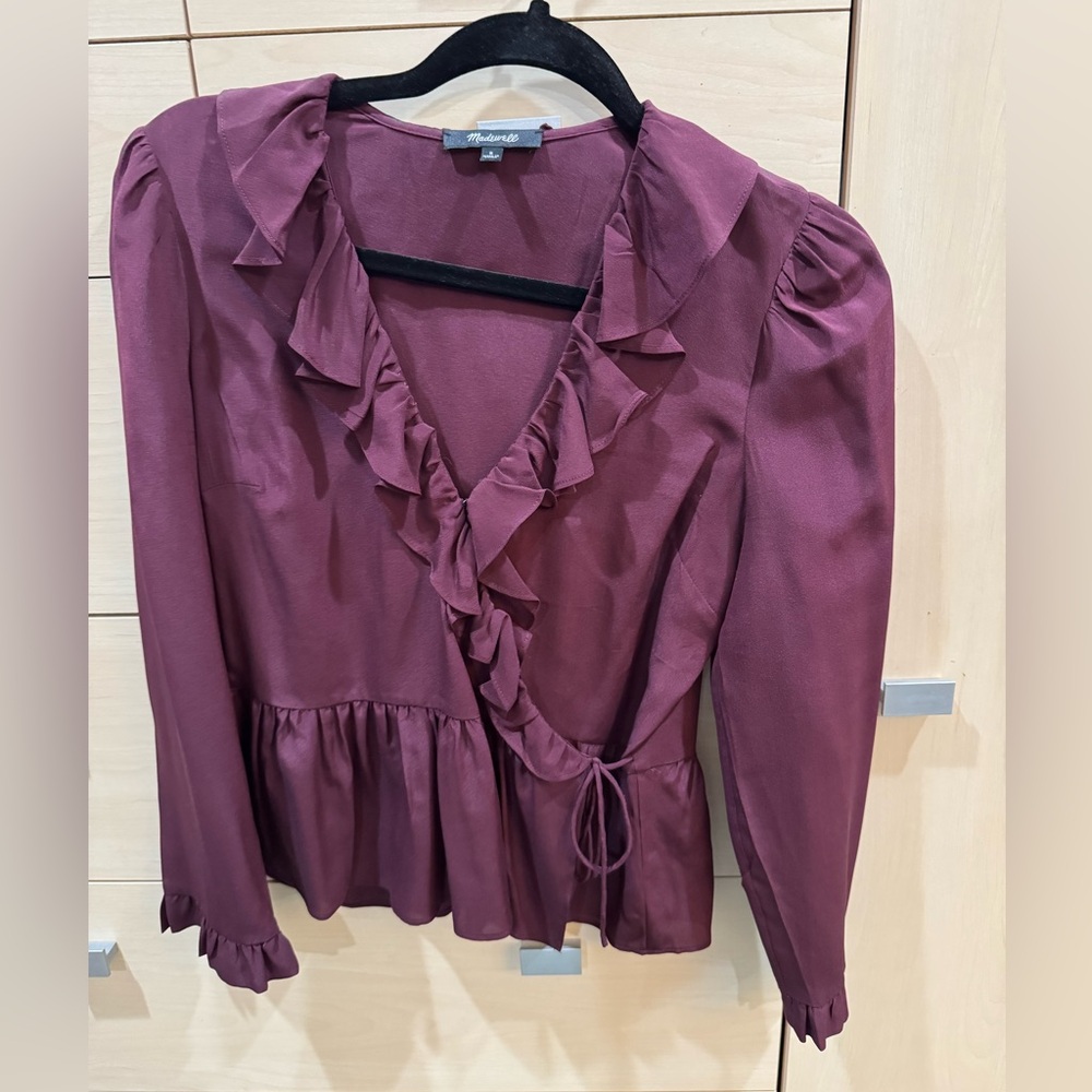 Burgundy Ruffle Wrap Blouse by madewell / womens tops / womens blouses